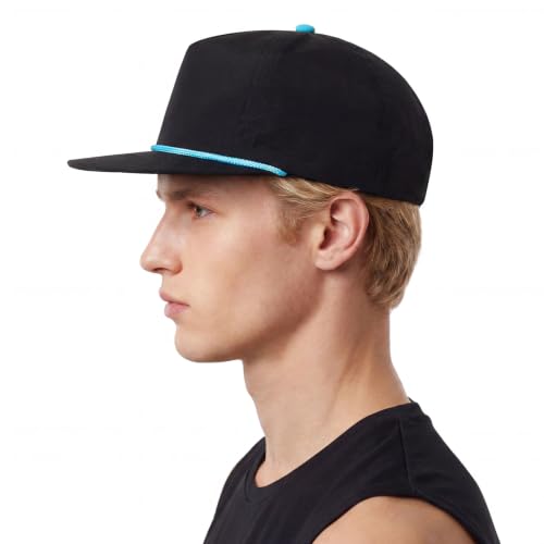 TOPTIE 5-Panel Rope Snapback Baseball Cap, Adjustable Flat Brim Hat, Quick Dry Soft Top Cap for Men Women Outdoor - color: Black/Blue