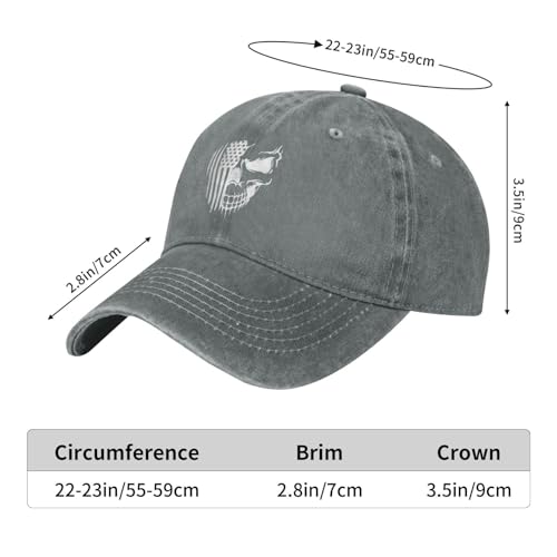 American Flag and Skull Baseball Cap Adjustable Vintage Washed Cotton Hats Gift for Men Women - color: Grey