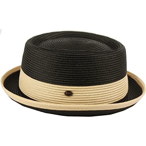 Men's Fancy Summer Straw Pork Pie Derby Fedora Upturn Brim Hat - color: F2809black, size: Small-Medium