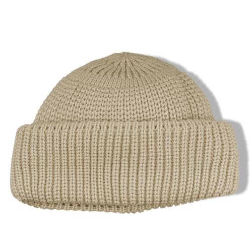 Clakllie Trawler Beanie Watch Hat Knit Cuffed Skullcap Roll-up Edge Stocking Hats Rolled Cuff Knitted Hat Ski Cap - color: Cdus-ddth3-khaki