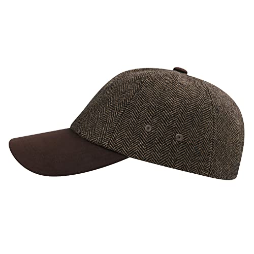 BOTVELA Men Wool Adjustable Tweed Baseball Cap - color: P Herringbone Khaki