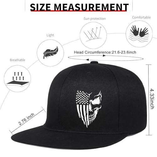 Snapback Hats for Men Puerto Rico Flag Hat Flat Bill Hats for Men Fitted Black Baseball Cap Mens - color: Flag-covered Masked Skeleton
