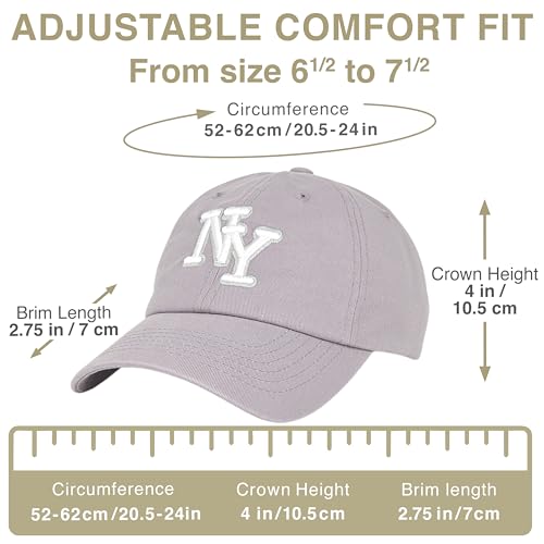 NY 3D Embroidered Dad Hat - New York Baseball Cap - color: Gray - White