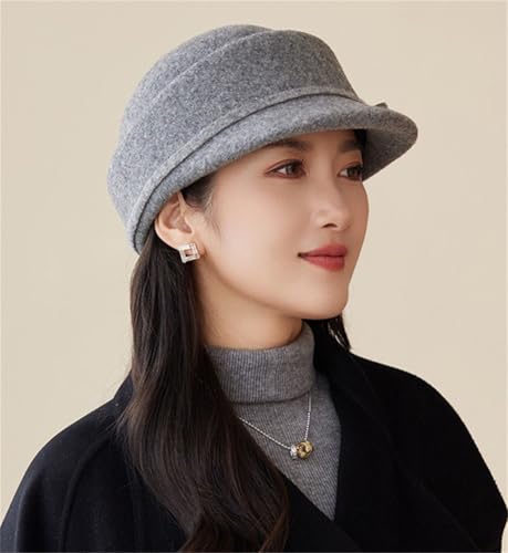 Women Vintage Fedora Bowler Hats Elegant Felt Cloche Hat Visor Warm Bowknot Newsboy Cap Fall Winter - color: A-grey