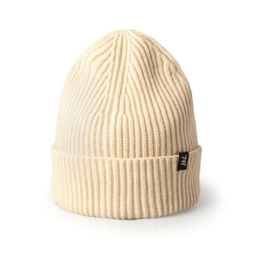 Fisherman Beanie Cuffed Knit Winter Hat Trawler Sailor Watch Cap Men Women - color: Ribbed (Latte)