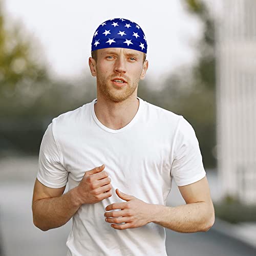 6 Pcs Skull Cap Sweat Wicking Helmet Liner Breathable Cycling Beanie Running Sports Hat Cooling Head Wraps for Men - color: Us Flag Pack