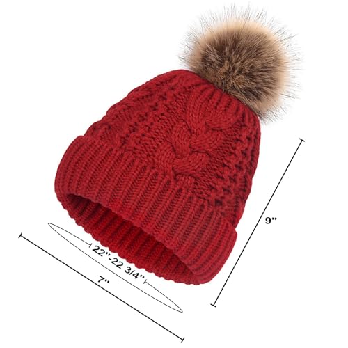 TOPTIE Slouchy Knit Beanie Hat for Women Faux Fur Pom Pom Fleece Lined - color: Gray