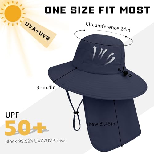 Sun Hats for Men Women, UPF 50+ Protection Fishing Hat with Neck Flap - color: Navy