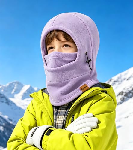Kids Balaclava Windproof Ski Mask Hood Face Mask Neck Warmer for Cold Weather, Winter Hat for Boys Girls - color: Pink, Purple