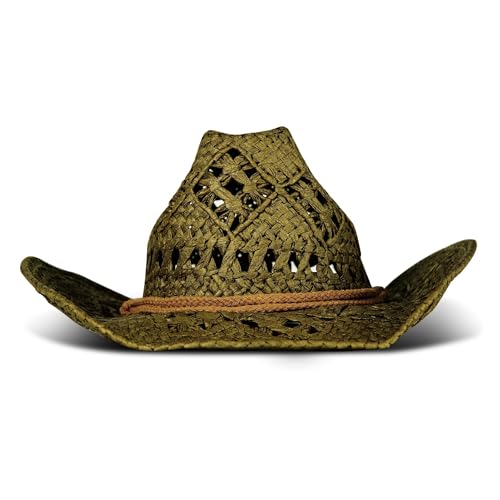 Lucky Brand Women's Straw Cowboy Hat | Rope Design | Western | Style | Fashion | Sun Protection | Breathable - color: Woven Straw - Olive