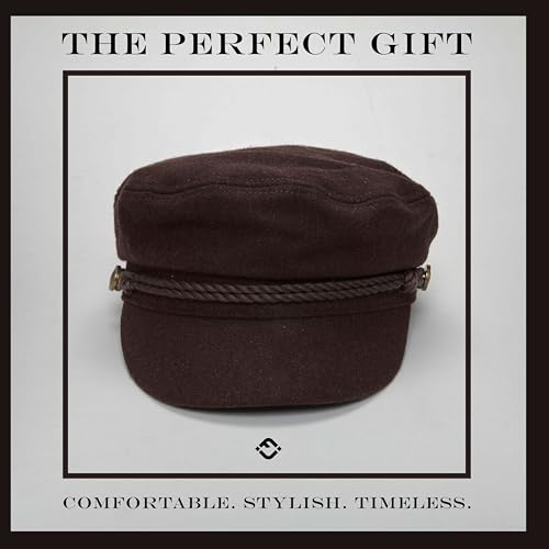 Funky Junque Greek Fisherman Newsboy Cap, Cotton Captains Bakerboy Hat - color: Wool - Brown