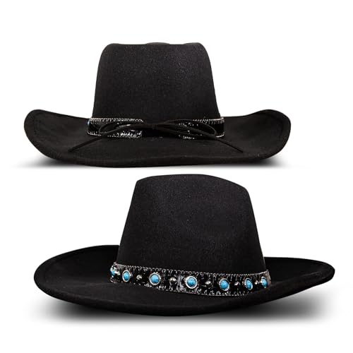 Lucky Brand Womens Ranger Hat | Wide Brim | Felt | Rancher | Americana | Western Inspired | Classic | Fashion | Cowboy - color: Cowboy W/ Turquosie Band - Black