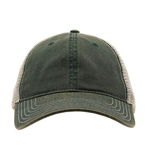 The Vintage Year Distressed Cotton Unstructured Soft Mesh Breathable Adjustable Dirty Wash Dad Hat Trucker Baseball Cap - color: Dirty Wash Dark Green/Khaki