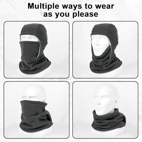 Unisex Windproof & Warm Balaclava, Thickened One-Piece Winter Hood Face Mask, Neck Warmer and Ear Protection - color: Dark Gray