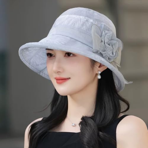 Women Sun Bucket Hat Organza Floral Tea Party Church Dress Derby Wedding Hats - color: Violet