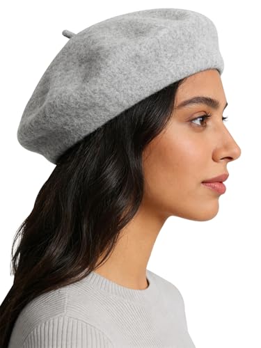 Sumolux Women Beret Hat Vintage French Solid Color Classic Winter Cap - color: Grey B