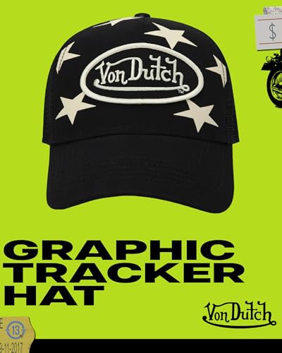 Von Dutch Unisex Americana Star Trucker Hat, Mesh Back, Snap-Back - color: Black Star