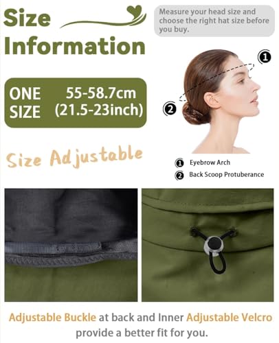 Rosoz Women Sun Hat with Ponytail Hole Wide Brim Bucket Hats UPF 50+ Beach Hiking Gardening Hat Water-Resistant Outdoot Hat - color: Green