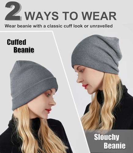 Womens Satin Lined Beanie Wool Silk Lining Slouchy Warm Skull Cap - color: 1pcs- Gray