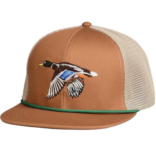 EDTREK Outdoorsman Pro Trucker Breathable Mesh Performance Cap - Flat Brim Snapback Hat - color: Mallard Duck With Rope Marsh Brown