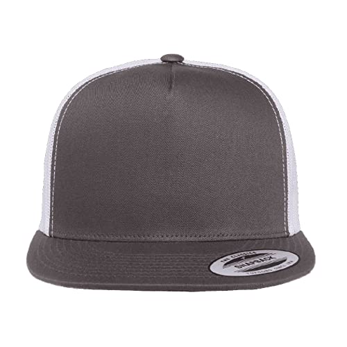 Yupoong 5-Panel YP Classic Trucker Cap | High Profile Flat Visor Snapback - color: Charcoal/White
