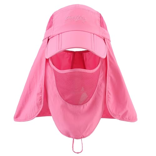Connectyle Men's Foldable Baseball Sun Cap with Removable Face Mask Neck Flap Cover UPF 50+ Sun Protection Fishing Hiking Hat - color: Rose