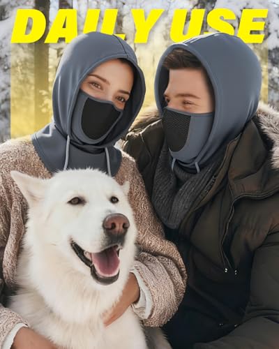 JOEYOUNG 3 in 1 Winter Balaclava Hood Face Mask with Ear Loops, Fleece Breathable Ski Mask for Men Women Cold Weather - color: Black