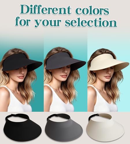 Women's Seamless Sun Visor Hat, Extra-Wide Brim, Ponytail & Bun Friendly - color: Black02