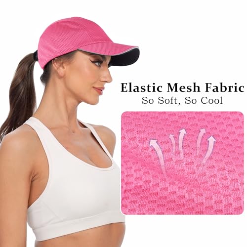 GADIEMKENSD Women's Race Day Running Cap Performance Mesh Hat - Excellent Ventilation, Lightweight, Reflective Safety - color: Bright Pink