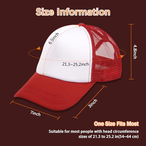 OKBA 5 Pack Sublimation Blank Baseball Cap Adjustable Hat Polyester Mesh Trucker Hats for Men and Women - color: 5pcs Red and White Hat