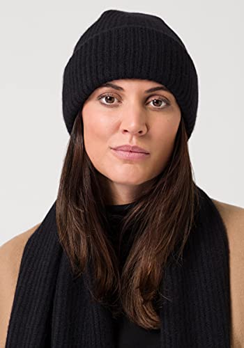 Style Republic Women’s Chunky Knit Beanie, 100% Pure Cashmere Cap, Soft & Stretchy, Warm Hat for Autumn, Winter, Spring - color: Black