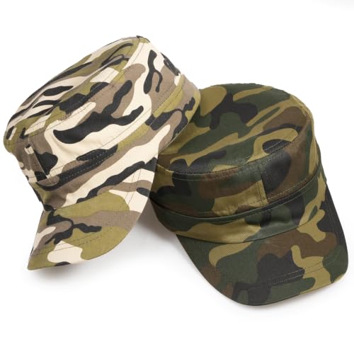 Initlove Cadet Army Cap Military Unisex Flat Top Hat for Men Women - color: Camo Brown