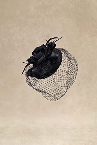 BABEYOND Fascinators Hats for Women Pillbox Veil Tea Party Derby Headband - color: Black