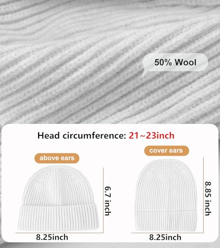 Wool Fisherman Beanies for Men Knit Fall Winter Beanie Hat Skull Cap - color: White