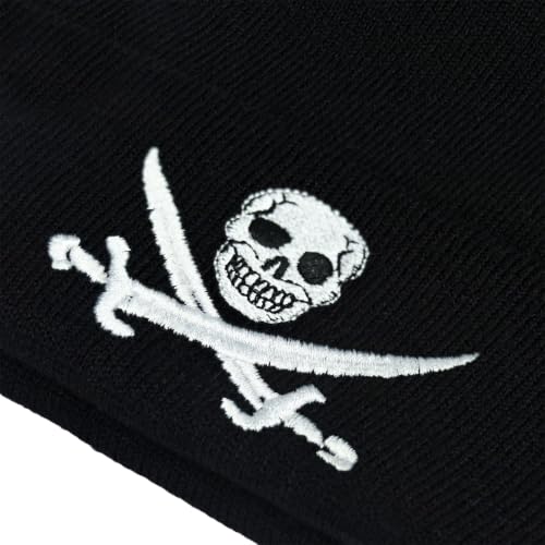 Embroidered Skeleton Beanie Hat Winter Stretch Knit Skull Cap for Men Women - color: Sk-sword/Black