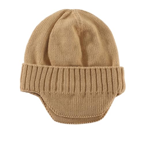 Home Prefer Mens Winter Hat Knit Earflap Hat Stocking Caps with Ears Beanie Hat - color: Khaki