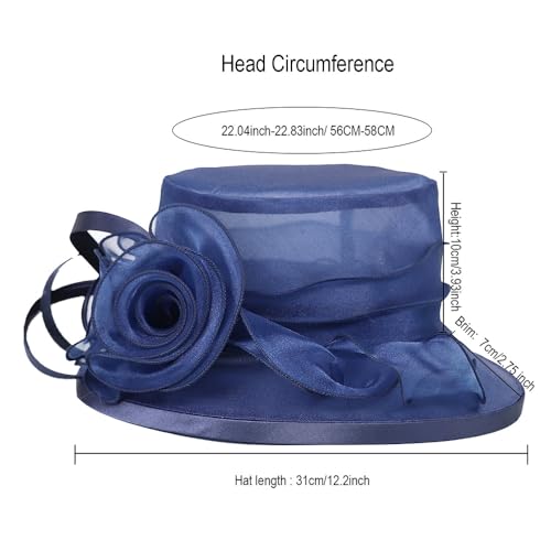 Flat Top Sun Visor Hats for Women Floral Bride Wedding Fascinator Hat Bucket Hat Cocktail Party Derby Cap - color: Navy Blue