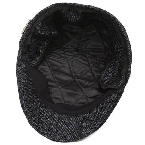 Men's Newsboy Cap with Earflaps Flat Ivy Caps Gatsby Golf Cabbie Hats - color: Black Square