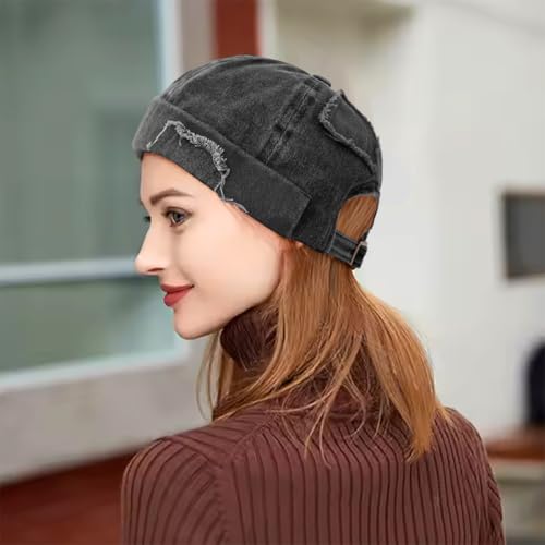 Mens Sailor Hats Brimless Denim Docker Caps Beanie - color: Black