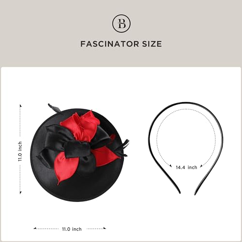 BABEYOND Derby Hats for Women Wide Brim Flower Feather Tea Party Fascinator - color: Black Red
