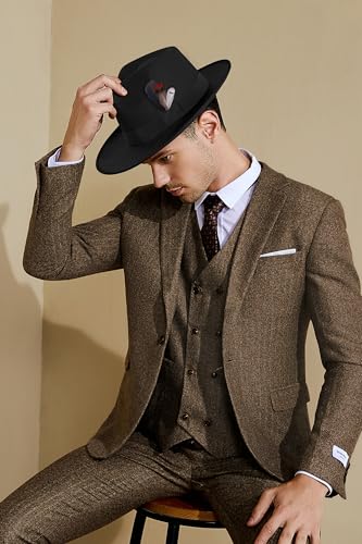 BABEYOND Fedora Hats Cap for Men Women Wide Brim Hat 1920s Gatsby Panama Costume Accessories - color: Black