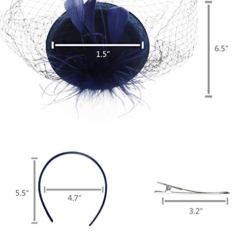 DRESHOW Fascinators Hat Feather Headband Women's Fascinators Tea Party Headwear with Clip Flower Head Band for Girls & Women - color: 6.25" / Navy