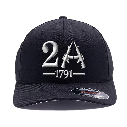 Flex Baseball 2A 1791 and We The People - Protect The 2nd Amendment hat- Custom Embroidered Flex Fitted Baseball Cap - color: Black, size: Large-X-Large
