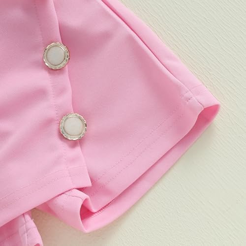 Baby Girls Fly Sleeve 3D Bow Rib Knit Shirt + Irregular Skorts + Beret Hat - color: Pink, size: 9-12 Months