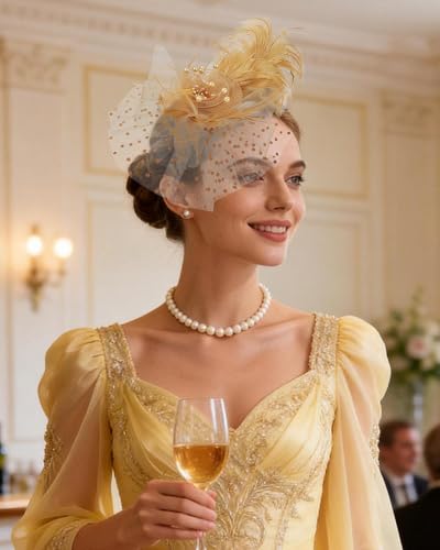 Zinniday Victoria Fascinators Hats for Women - 2026 Kentucky Feather Mesh Derby Hat 1920s Tea Party Headwear for Church - color: Yellow