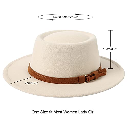 Lanzom Women Vintage Wide Brim Warm Wool Fedora Hat Belt Panama Hat Felt Jazz Hat - color: Beige/Brown