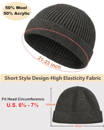 Short Beanie for Men Women, Wool Knit Cuff Winter Fisherman Hats - color: 1pcs-dark Gray
