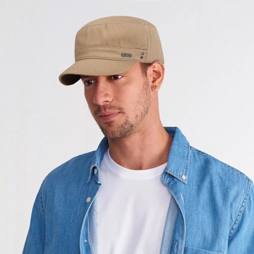 Initlove Cadet Army Cap Military Unisex Flat Top Hat for Men Women - color: Beige