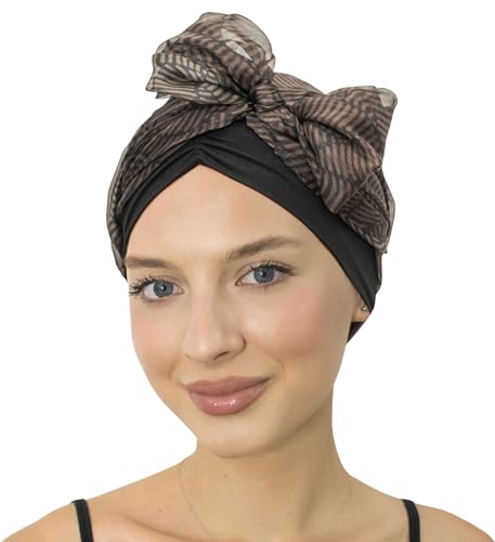CAPLORD Chemo Headwrap for Women Turban Headwear for Cancer Patients Skull Cap Hair Loss Cover Lightweight Head Covering Hat - color: Black Earthen Flow