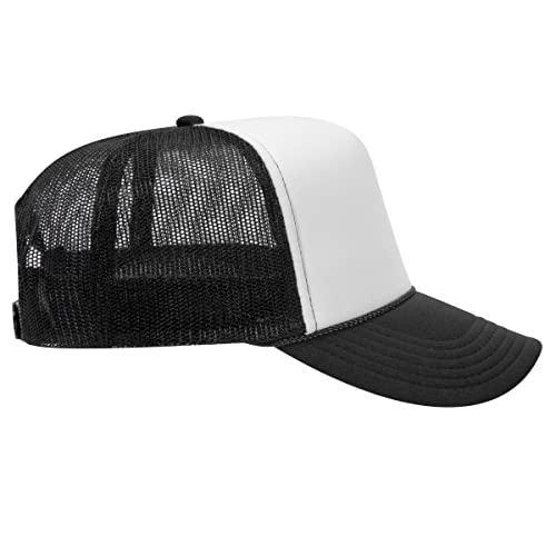 OTTO Polyester Foam Front 5 Panel High Crown Mesh Back Trucker Hat - color: Blk/Wht/Blk